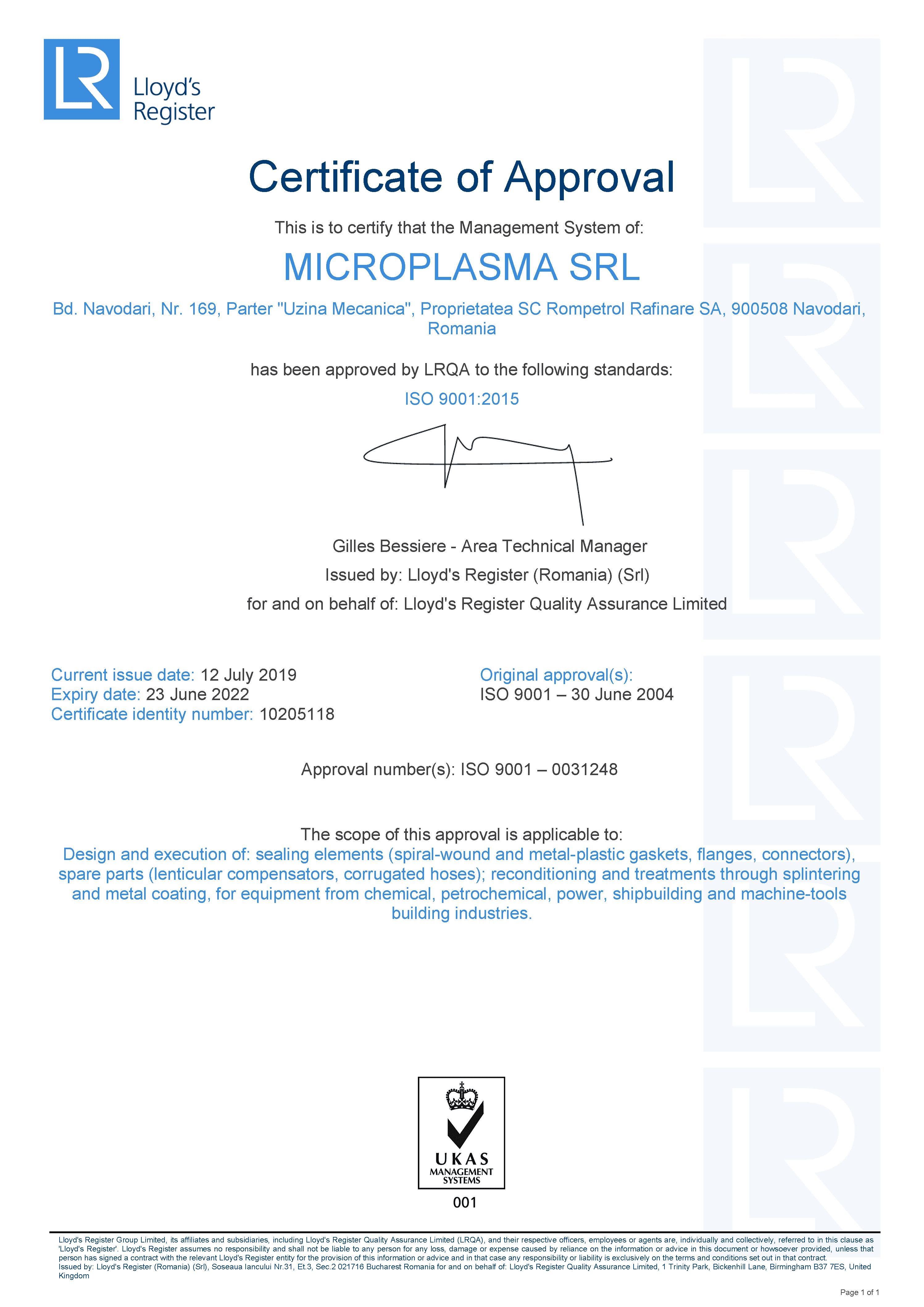 ISO 9001:2015 Certificate of Approval