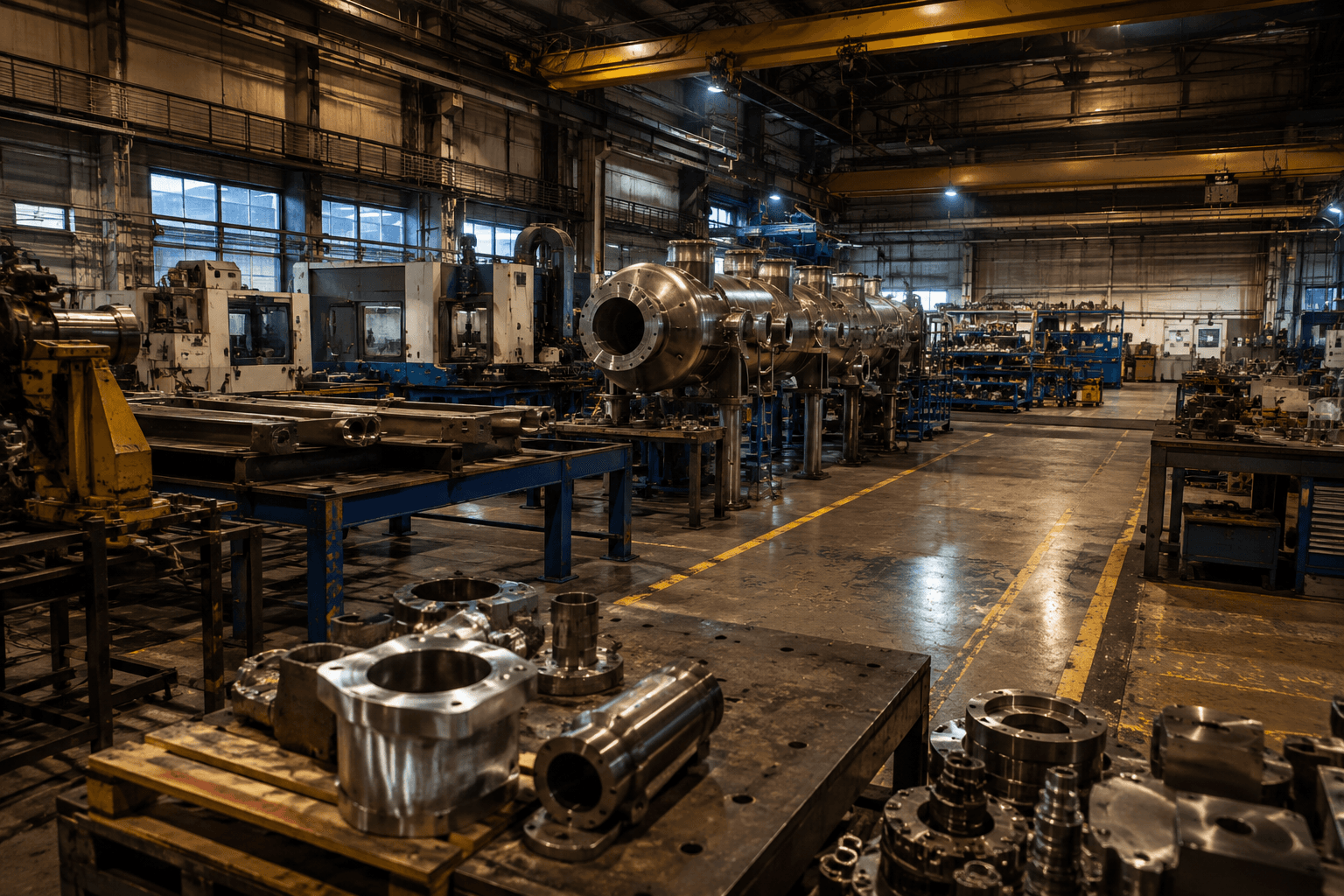 Specialised industrial manufacturing workshop with custom fabrication equipment