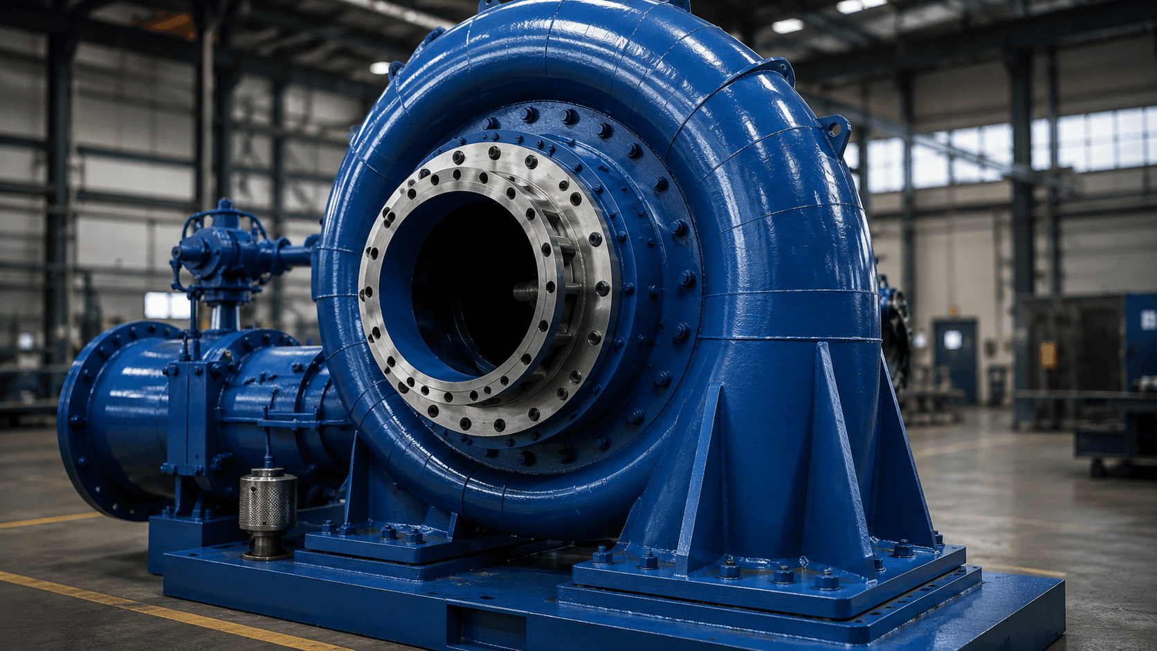 Machined hydropower turbine housing in the workshop